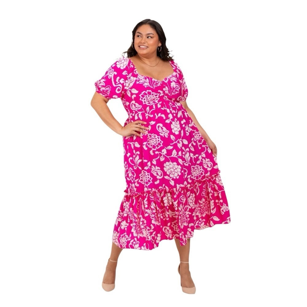 Floral Pink Plus size Midi Dress 1X